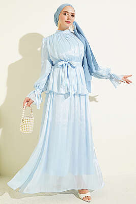 Bilek Lastikli Etekli Abiye İkili Takım Bebe Mavi - İkili Takım