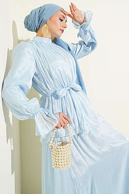 Bilek Lastikli Etekli Abiye İkili Takım Bebe Mavi - İkili Takım