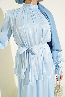 Bilek Lastikli Etekli Abiye İkili Takım Bebe Mavi - İkili Takım