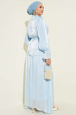 Bilek Lastikli Etekli Abiye İkili Takım Bebe Mavi - İkili Takım