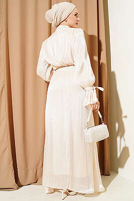 Bilek Lastikli Etekli Abiye İkili Takım Bej - İkili Takım