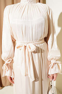 Bilek Lastikli Etekli Abiye İkili Takım Bej - İkili Takım