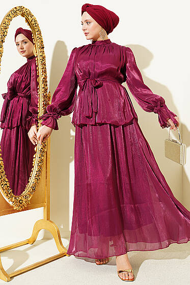 Bilek Lastikli Etekli Abiye İkili Takım Bordo - İkili Takım