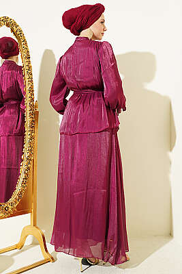 Bilek Lastikli Etekli Abiye İkili Takım Bordo - İkili Takım