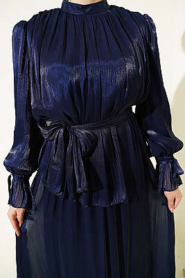 Bilek Lastikli Etekli Abiye İkili Takım Lacivert - İkili Takım