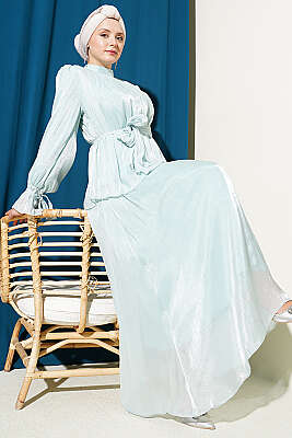 Bilek Lastikli Etekli Abiye İkili Takım Mint 