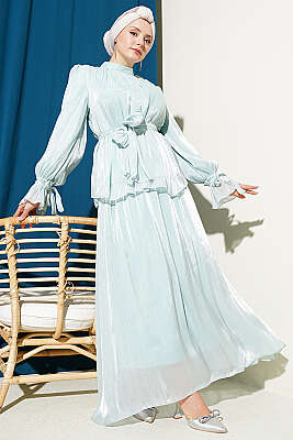 Bilek Lastikli Etekli Abiye İkili Takım Mint - İkili Takım