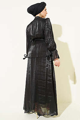 Bilek Lastikli Etekli Abiye İkili Takım Siyah - İkili Takım