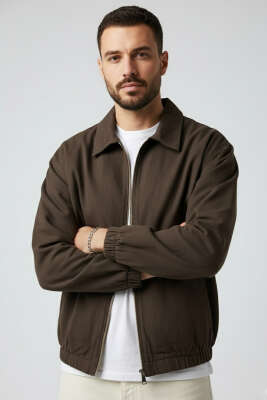 Bilek Lastikli Fermuarlı Erkek Ceket Kahve - DİGA