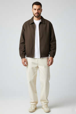 Bilek Lastikli Fermuarlı Erkek Ceket Kahve - Erkek Ceket