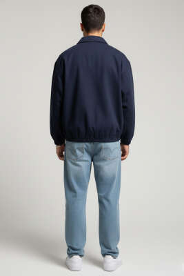 Bilek Lastikli Fermuarlı Erkek Ceket Lacivert - Erkek Ceket