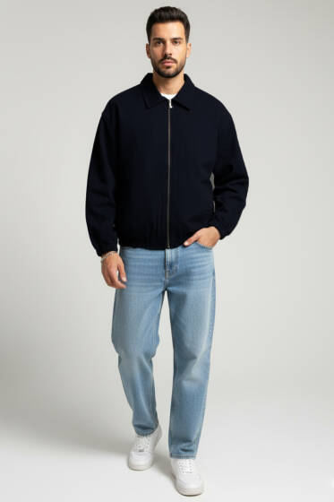 Bilek Lastikli Fermuarlı Erkek Ceket Siyah - Erkek Ceket