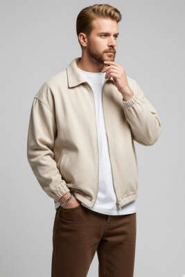 Bilek Lastikli Fermuarlı Erkek Ceket Taş - DİGA