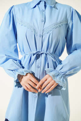 Bilek Lastikli Güpür Detaylı Gömlek Bebe Mavi - Yılın Fırsatı