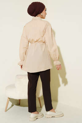 Bilek Lastikli Güpür Detaylı Gömlek Bej - Yılın Fırsatı