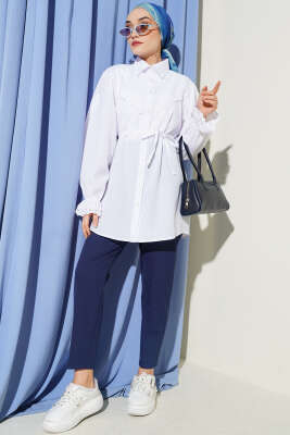 Bilek Lastikli Güpür Detaylı Gömlek Beyaz - Yılın Fırsatı