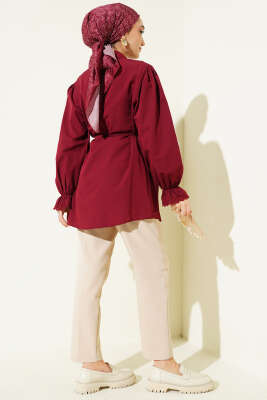 Bilek Lastikli Güpür Detaylı Gömlek Bordo - Gömlek