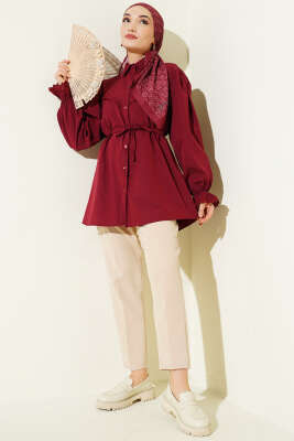 Bilek Lastikli Güpür Detaylı Gömlek Bordo - Yılın Fırsatı