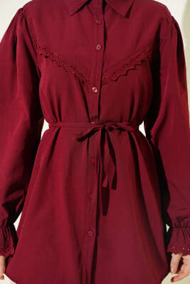 Bilek Lastikli Güpür Detaylı Gömlek Bordo - Yılın Fırsatı