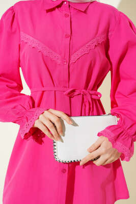 Bilek Lastikli Güpür Detaylı Gömlek Fuşya - Gömlek