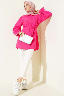 Bilek Lastikli Güpür Detaylı Gömlek Fuşya - Yılın Fırsatı