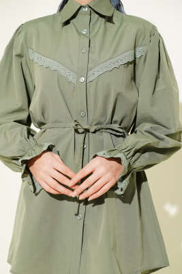 Bilek Lastikli Güpür Detaylı Gömlek Haki - Yılın Fırsatı