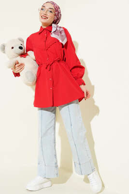 Bilek Lastikli Güpür Detaylı Gömlek Kırmızı - Gömlek