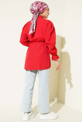 Bilek Lastikli Güpür Detaylı Gömlek Kırmızı - Gömlek