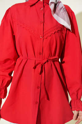 Bilek Lastikli Güpür Detaylı Gömlek Kırmızı - Yılın Fırsatı