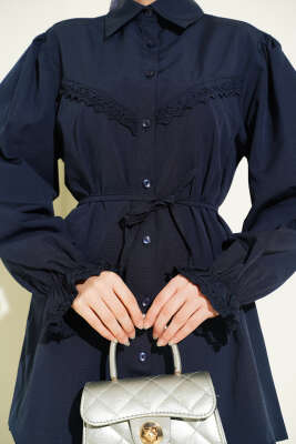 Bilek Lastikli Güpür Detaylı Gömlek Lacivert - Gömlek