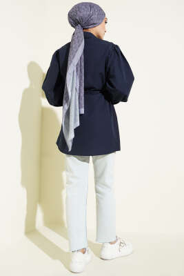 Bilek Lastikli Güpür Detaylı Gömlek Lacivert - Yılın Fırsatı