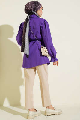 Bilek Lastikli Güpür Detaylı Gömlek Mor - Yılın Fırsatı