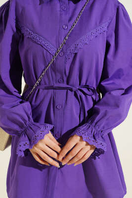 Bilek Lastikli Güpür Detaylı Gömlek Mor - Yılın Fırsatı