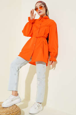 Bilek Lastikli Güpür Detaylı Gömlek Oranj - Gömlek