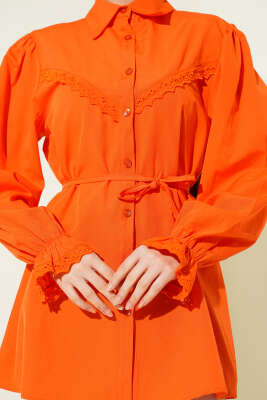 Bilek Lastikli Güpür Detaylı Gömlek Oranj - Yılın Fırsatı