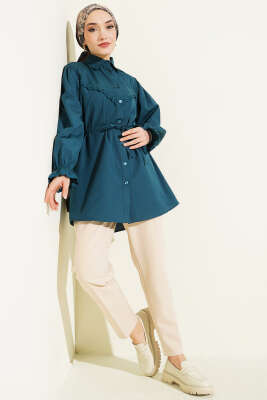 Bilek Lastikli Güpür Detaylı Gömlek Zümrüt - Gömlek