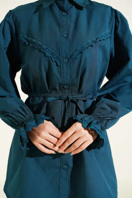 Bilek Lastikli Güpür Detaylı Gömlek Zümrüt - Yılın Fırsatı