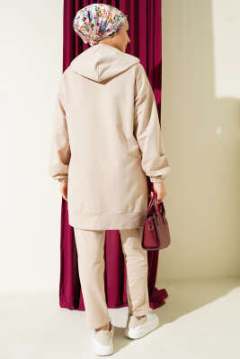 Bilek Lastikli Kapüşonlu İkili Takım Bej - İkili Takım