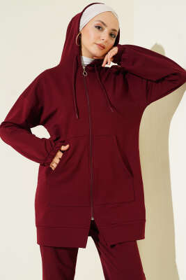 Bilek Lastikli Kapüşonlu İkili Takım Bordo - İkili Takım