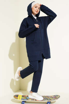 Bilek Lastikli Kapüşonlu İkili Takım Lacivert - TEGOE