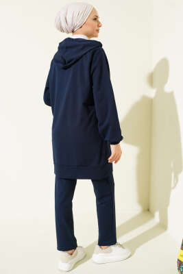 Bilek Lastikli Kapüşonlu İkili Takım Lacivert - İkili Takım