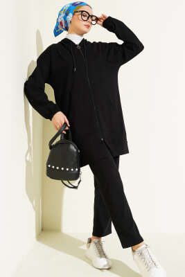 Bilek Lastikli Kapüşonlu İkili Takım Siyah - TEGOE