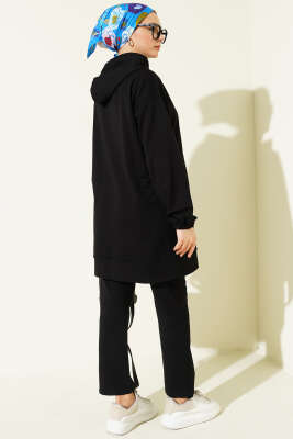 Bilek Lastikli Kapüşonlu İkili Takım Siyah - İkili Takım