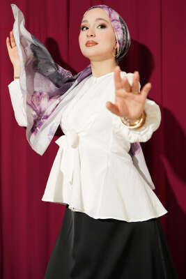 Bilek Lastikli Önü Bağlamalı Gömlek Beyaz - TABLO FASHİON