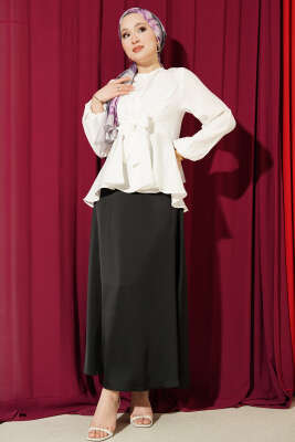 Bilek Lastikli Önü Bağlamalı Gömlek Beyaz - Gömlek