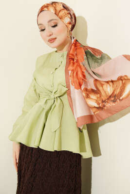 Bilek Lastikli Önü Bağlamalı Gömlek Çağla Yeşili - TABLO FASHİON