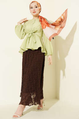 Bilek Lastikli Önü Bağlamalı Gömlek Çağla Yeşili - Gömlek