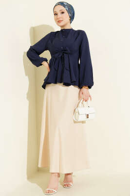 Bilek Lastikli Önü Bağlamalı Gömlek Lacivert - Gömlek