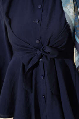 Bilek Lastikli Önü Bağlamalı Gömlek Lacivert - Gömlek