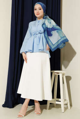 Bilek Lastikli Önü Bağlamalı Gömlek Mavi - Gömlek